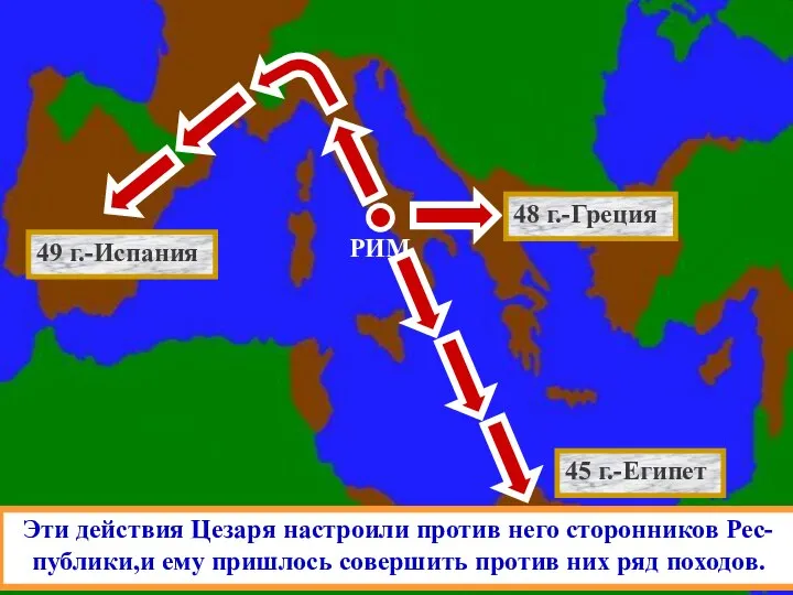 РИМ Эти действия Цезаря настроили против него сторонников Рес-публики,и ему пришлось