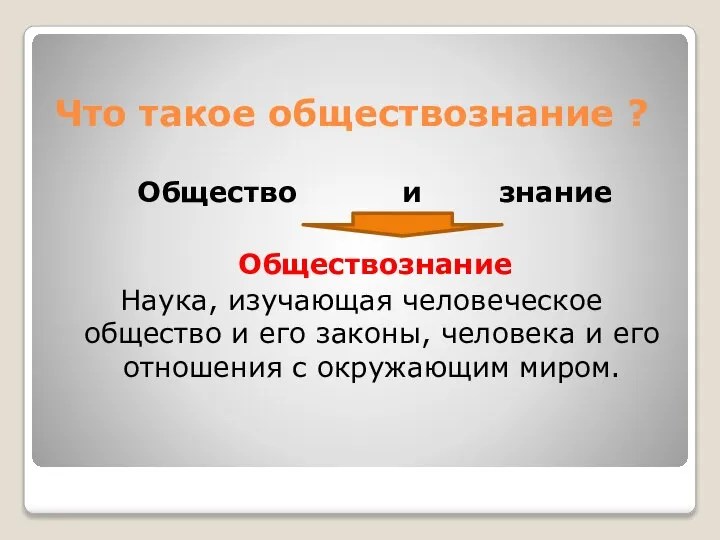 Что такое обществознание ? Общество и знание Обществознание Наука, изучающая человеческое