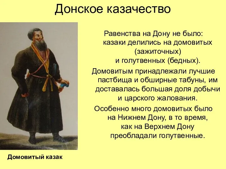 Донское казачество Равенства на Дону не было: казаки делились на домовитых