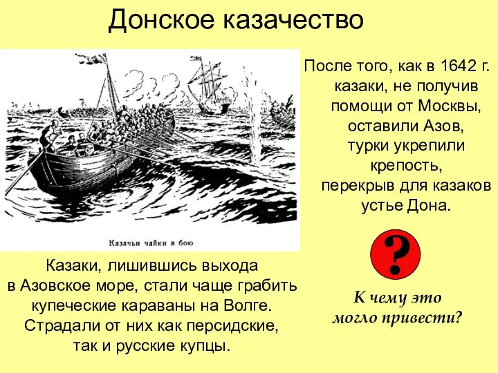 Донское казачество После того, как в 1642 г. казаки, не получив