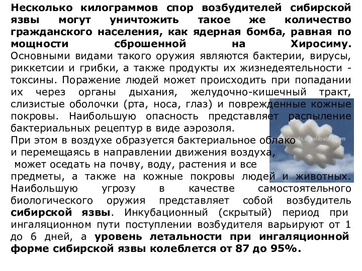 Несколько килограммов спор возбудителей сибирской язвы могут уничтожить такое же количество