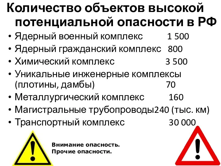 Количество объектов высокой потенциальной опасности в РФ Ядерный военный комплекс 1