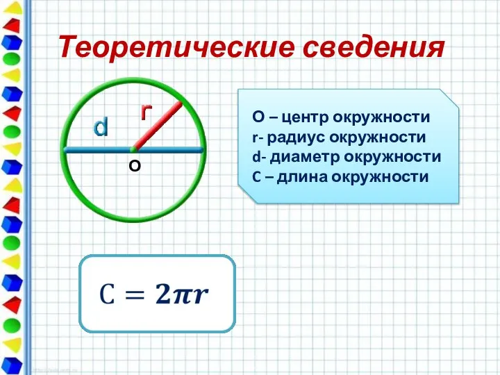 Теоретические сведения О О – центр окружности r- радиус окружности d-