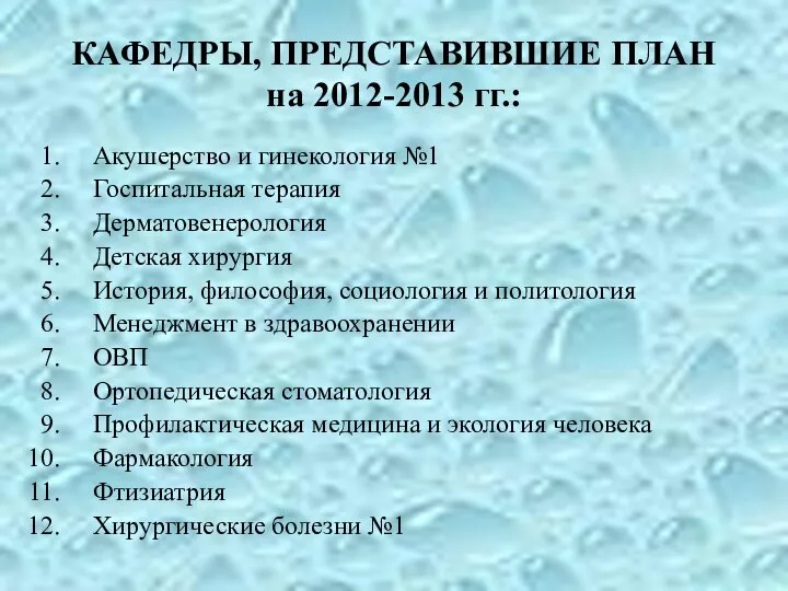 Акушерство и гинекология №1 Госпитальная терапия Дерматовенерология Детская хирургия История, философия,