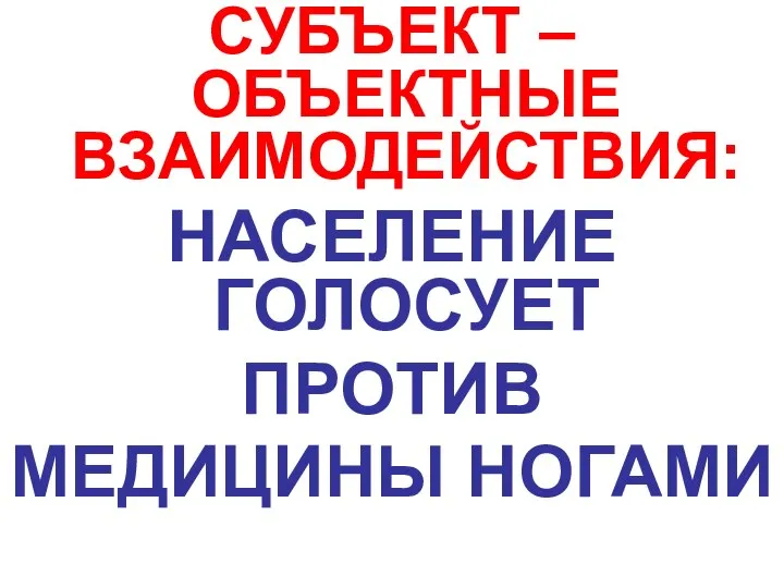 СУБЪЕКТ – ОБЪЕКТНЫЕ ВЗАИМОДЕЙСТВИЯ: НАСЕЛЕНИЕ ГОЛОСУЕТ ПРОТИВ МЕДИЦИНЫ НОГАМИ