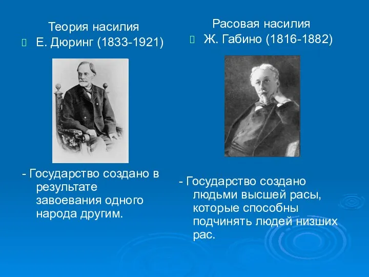 Теория насилия Е. Дюринг (1833-1921) - Государство создано в результате завоевания