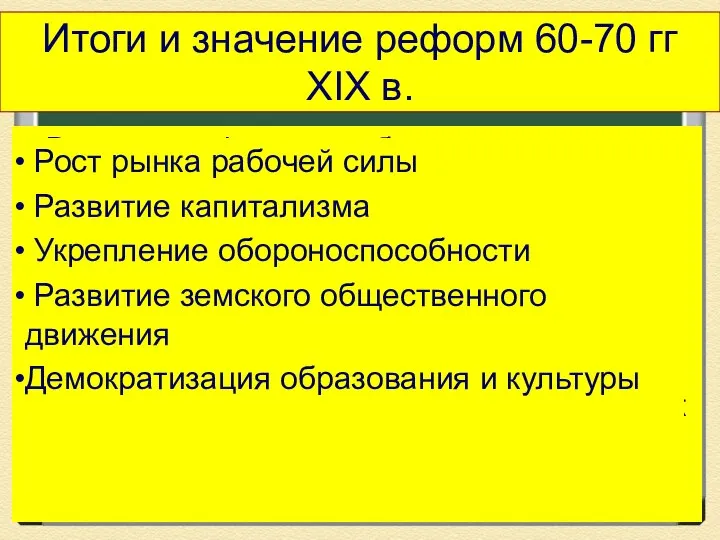 Итоги и значение реформ 60-70 гг XIX в. Великие реформы не