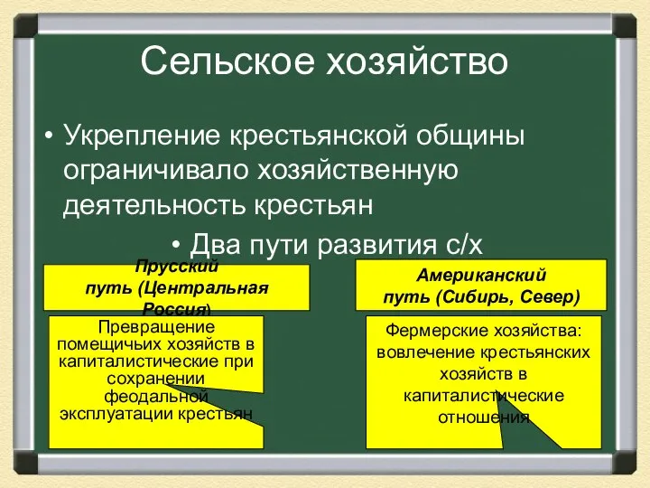 Сельское хозяйство Укрепление крестьянской общины ограничивало хозяйственную деятельность крестьян Два пути