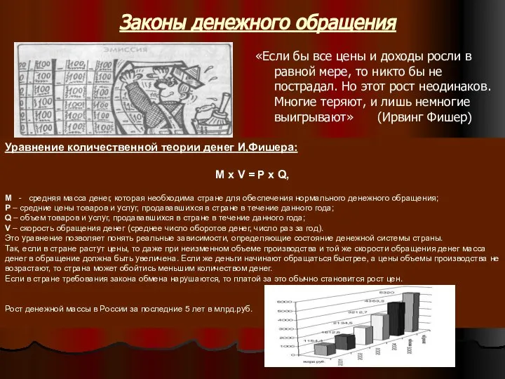 Законы денежного обращения «Если бы все цены и доходы росли в