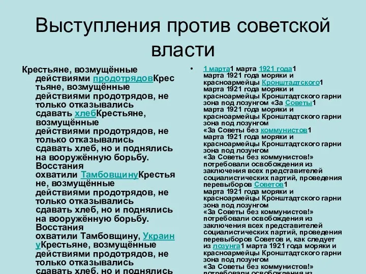 Выступления против советской власти Крестьяне, возмущённые действиями продотрядовКрестьяне, возмущённые действиями продотрядов,