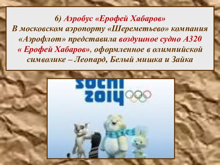 6) Аэробус «Ерофей Хабаров» В московском аэропорту «Шереметьево» компания «Аэрофлот» представила