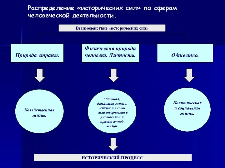 Распределение «исторических сил» по сферам человеческой деятельности. Хозяйственная жизнь. Частная, домашняя