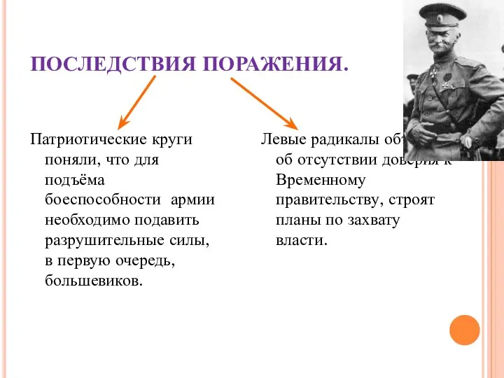 ПОСЛЕДСТВИЯ ПОРАЖЕНИЯ. Левые радикалы объявили об отсутствии доверия к Временному правительству,