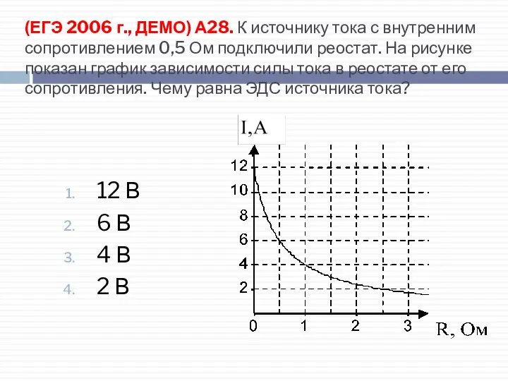 (ЕГЭ 2006 г., ДЕМО) А28. К источнику тока с внутренним сопротивлением