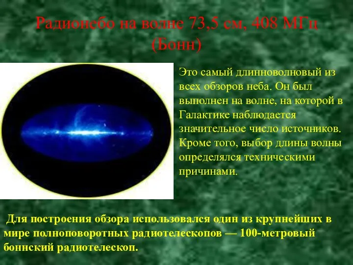 Радионебо на волне 73,5 см, 408 МГц (Бонн) Для построения обзора