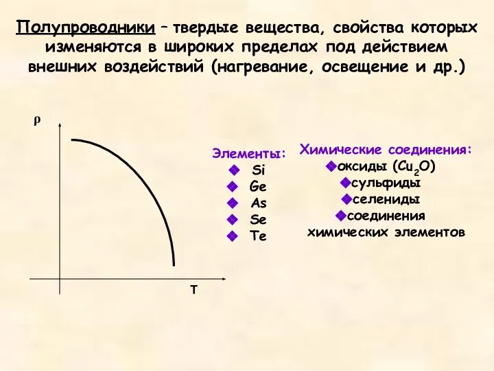 Полупроводники – твердые вещества, свойства которых изменяются в широких пределах под