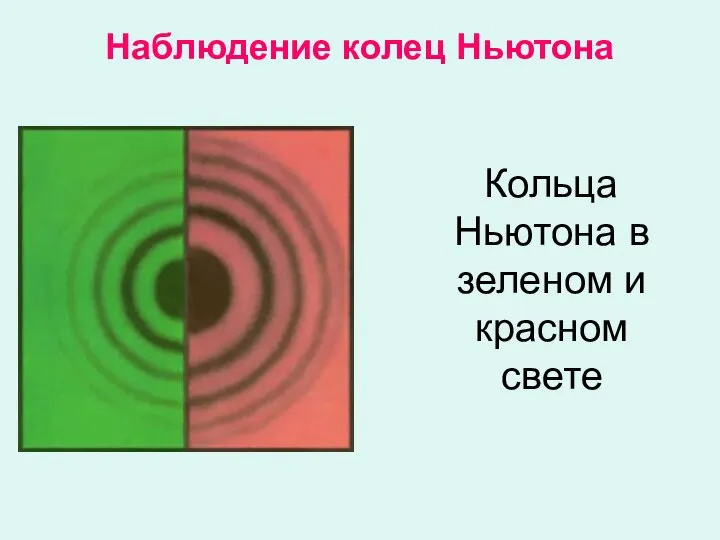 Наблюдение колец Ньютона Кольца Ньютона в зеленом и красном свете