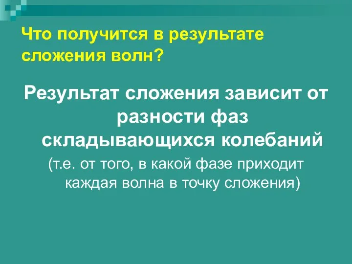 Что получится в результате сложения волн? Результат сложения зависит от разности