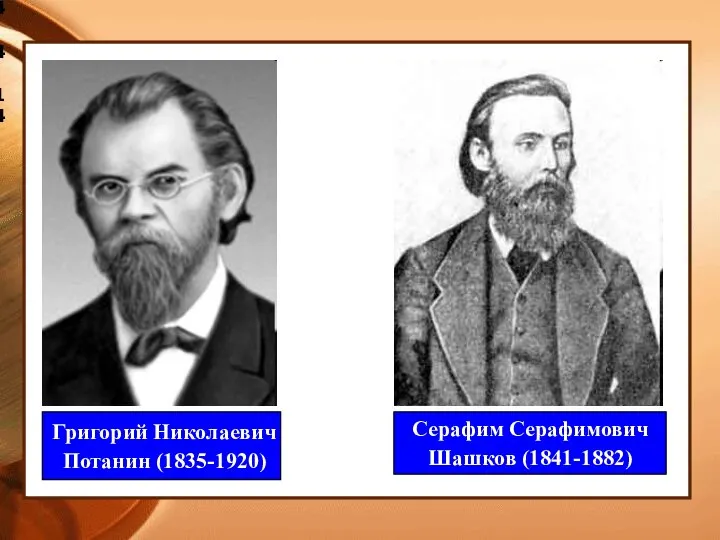 4.4.14 Григорий Николаевич Потанин (1835-1920) Серафим Серафимович Шашков (1841-1882)