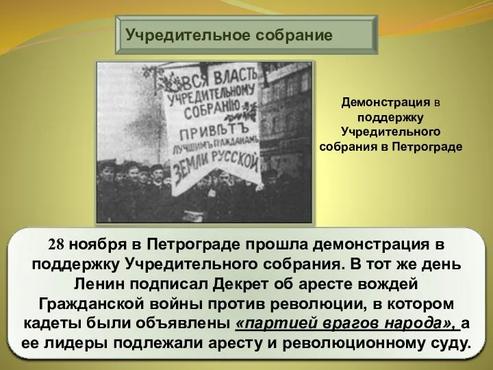 Учредительное собрание 28 ноября в Петрограде прошла демонстрация в поддержку Учредительного