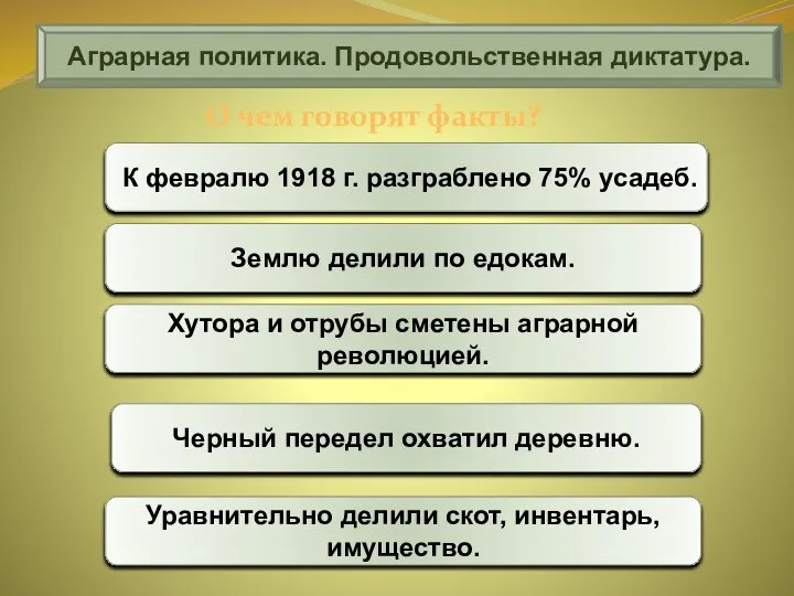 Аграрная политика. Продовольственная диктатура. О чем говорят факты? К февралю 1918