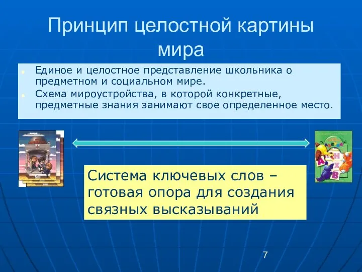 Принцип целостной картины мира Единое и целостное представление школьника о предметном