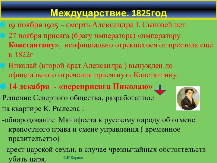 19 ноября 1925 – смерть Александра Ӏ. Сыновей нет 27 ноября