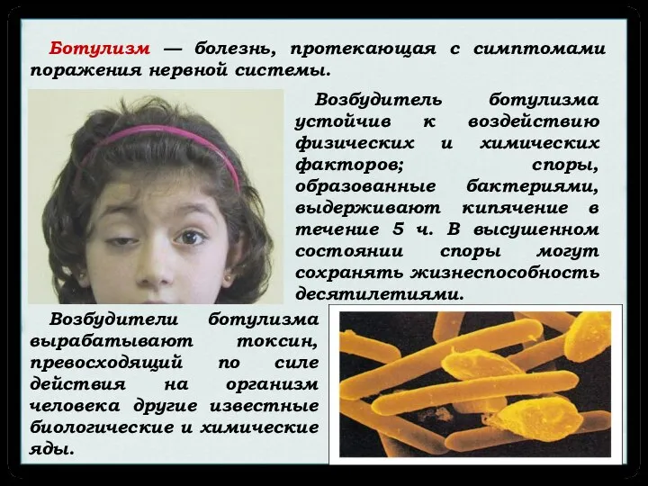 Возбудители ботулизма вырабатывают токсин, превосходящий по силе действия на организм человека