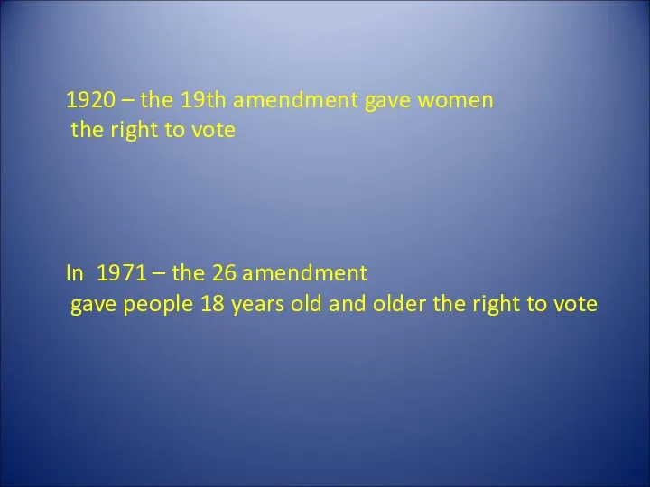 1920 – the 19th amendment gave women the right to vote