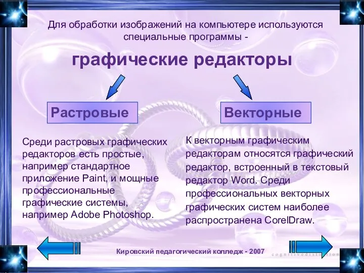 Кировский педагогический колледж - 2007 графические редакторы Для обработки изображений на