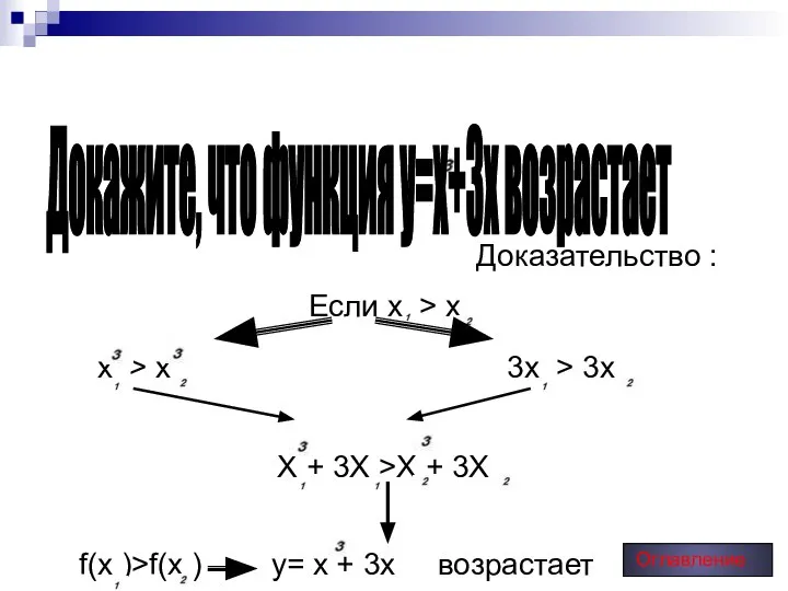 Доказательство : Если х > x Докажите, что функция y=x+3x возрастает