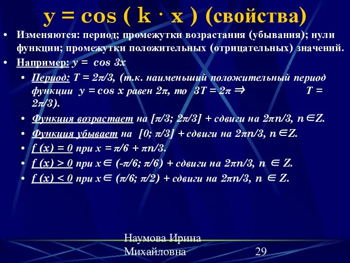 Наумова Ирина Михайловна y = cos ( k · x )