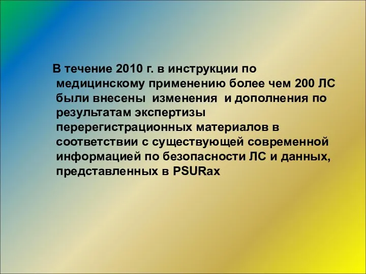 В течение 2010 г. в инструкции по медицинскому применению более чем