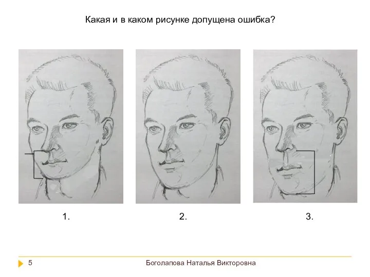 Боголапова Наталья Викторовна Какая и в каком рисунке допущена ошибка? 1. 2. 3.