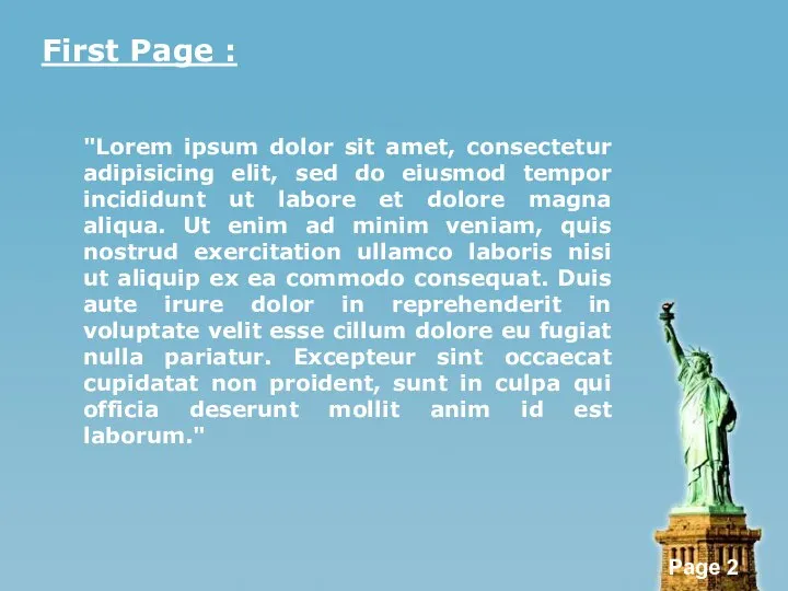 First Page : "Lorem ipsum dolor sit amet, consectetur adipisicing elit,