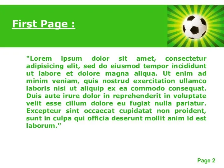 First Page : "Lorem ipsum dolor sit amet, consectetur adipisicing elit,