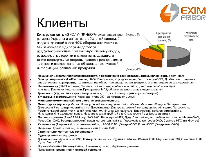 Нашими клиентами являются предприятия практически всех отраслей промышленности, в том числе: