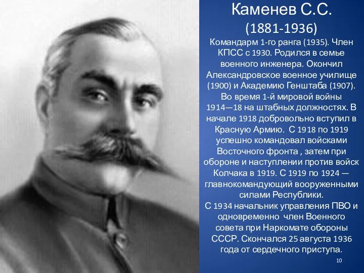 Каменев С.С. (1881-1936) Командарм 1-го ранга (1935). Член КПСС с 1930.