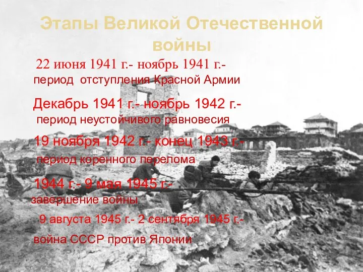 Этапы Великой Отечественной войны 22 июня 1941 г.- ноябрь 1941 г.-