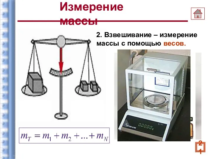 Измерение массы 2. Взвешивание – измерение массы с помощью весов. 21