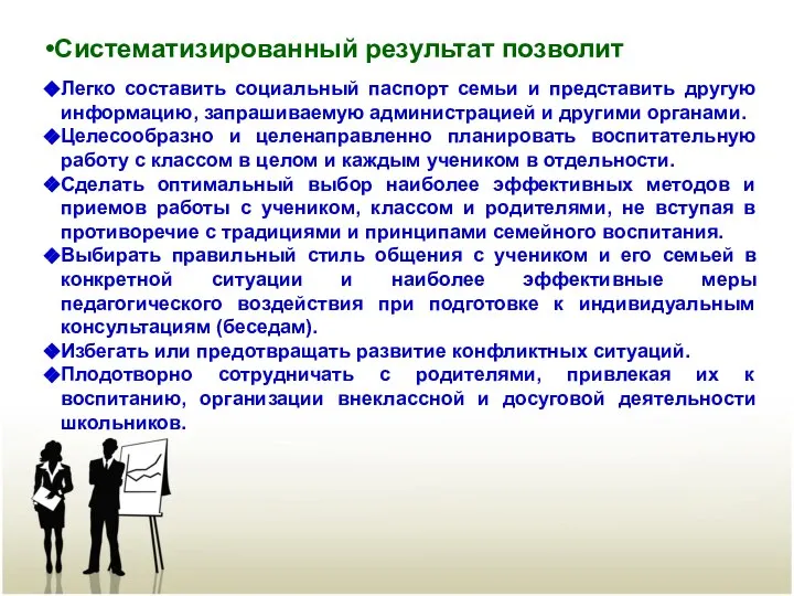 Систематизированный результат позволит Легко составить социальный паспорт семьи и представить другую