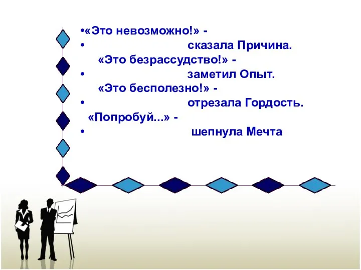 «Это невозможно!» - сказала Причина. «Это безрассудство!» - заметил Опыт. «Это