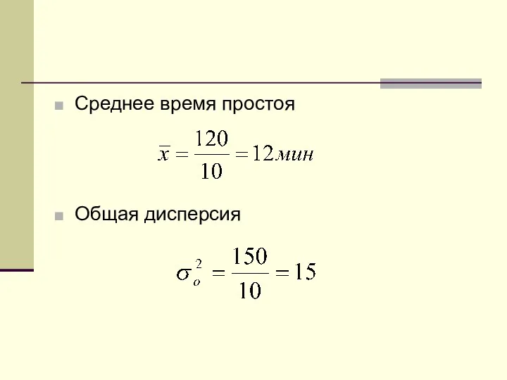 Среднее время простоя Общая дисперсия