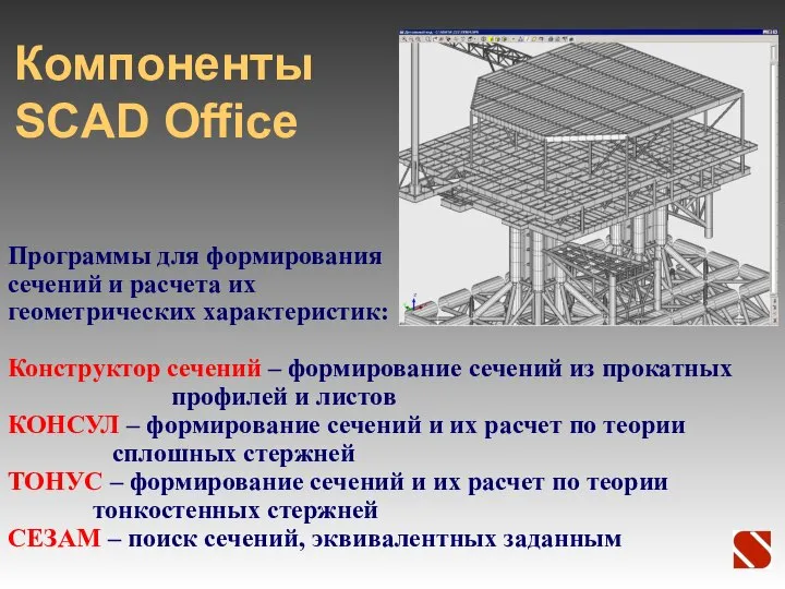 Компоненты SCAD Office Программы для формирования сечений и расчета их геометрических