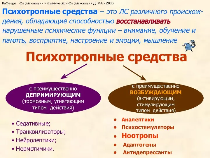 Психотропные средства – это ЛС различного происхож-дения, обладающие способностью восстанавливать нарушенные