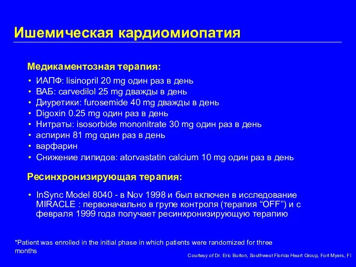 ИАПФ: lisinopril 20 mg один раз в день ВАБ: carvedilol 25
