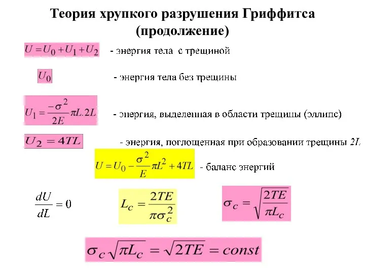 Теория хрупкого разрушения Гриффитса (продолжение)