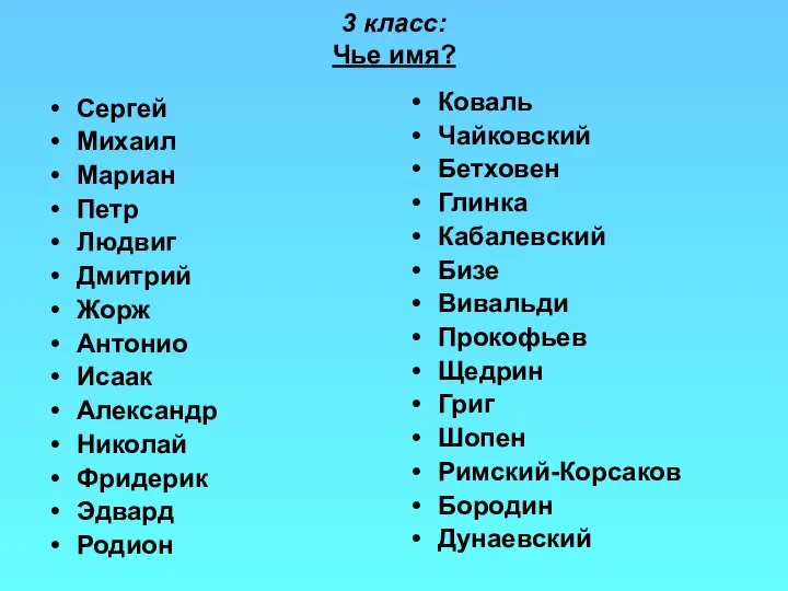 3 класс: Чье имя? Сергей Михаил Мариан Петр Людвиг Дмитрий Жорж