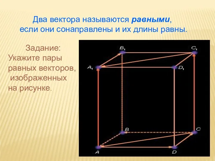 Два вектора называются равными, если они сонаправлены и их длины равны.