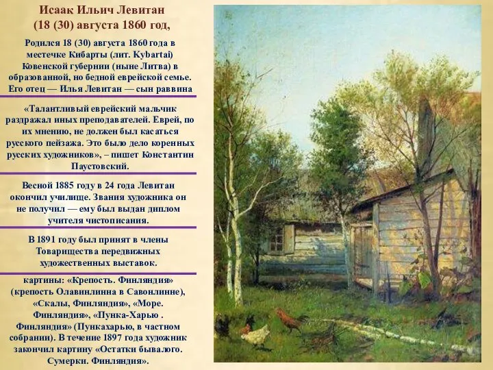 Исаак Ильич Левитан (18 (30) августа 1860 год, Родился 18 (30)